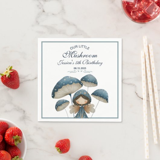 Little Mushroom Blue Fairy Kids Verjaardagsfeestje Servet (Insitu)