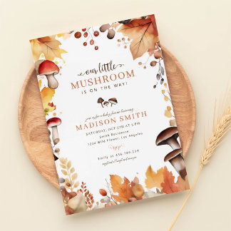 Little Mushroom Boho Autumn Baby shower Kaart