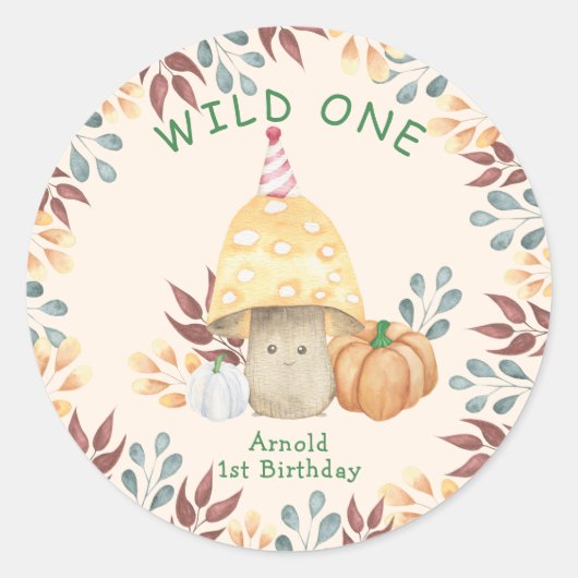 Little Mushroom eerste verjaardag WILD ONE Ronde Sticker (Voorkant)