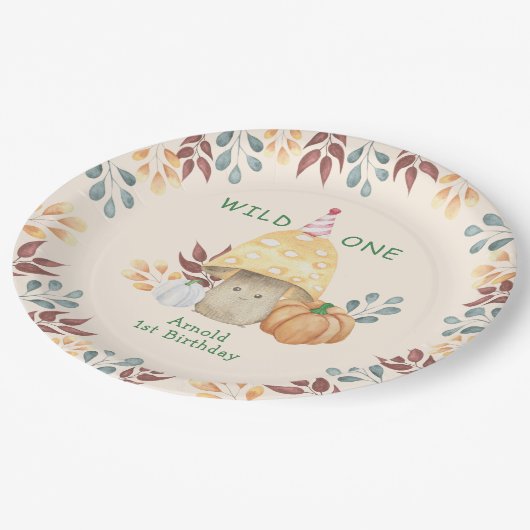 Little Mushroom eerste verjaardagsfeestje Papieren Bordje (Gekanteld)