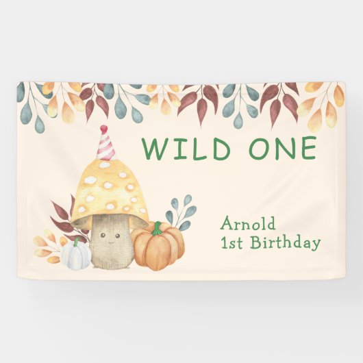 Little Mushroom eerste verjaardagsfeestje Spandoek (Horizontaal)
