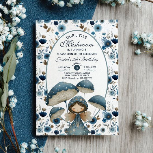 Little Mushroom Fairy Blue Kinderen verjaardagsfee Kaart