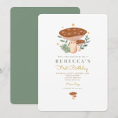 Little Mushroom First Birthday Invitation Kaart (Voorkant / Achterkant)