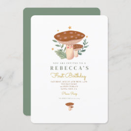 Little Mushroom First Birthday Invitation Kaart