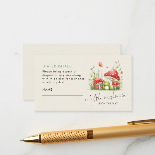 Little Mushroom Frog Diaper Raffle Baby shower Informatiekaartje (Voorkant / Achterkant in situ)