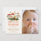 Little Mushroom Herfst Autumn 1e Verjaardagsfoto Kaart (Voorkant)