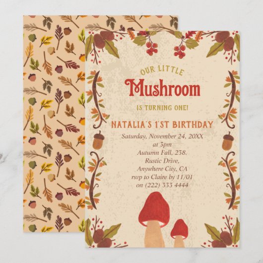 Little Mushroom Herfst Herfst 1e Verjaardag Feestdagenkaart (Voorkant / Achterkant)