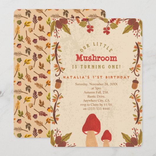 Little Mushroom Herfst Herfst 1e Verjaardag Kaart (Voorkant / Achterkant)