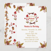 Little Mushroom Herfst Herfst 1e verjaardag Uitnod Feestdagenkaart (Voorkant / Achterkant)