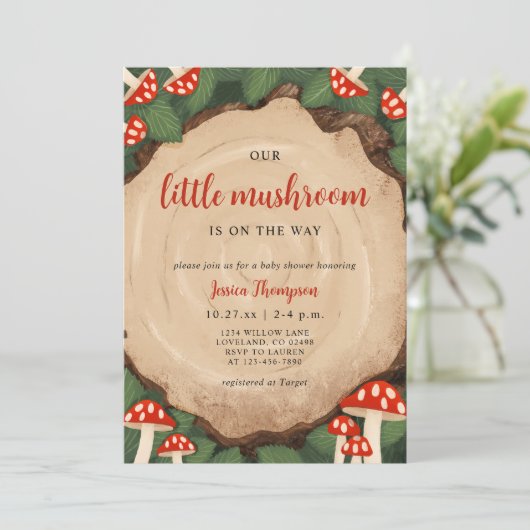 Little Mushroom Schattige Woodland Baby shower Kaart (Staand voorkant)