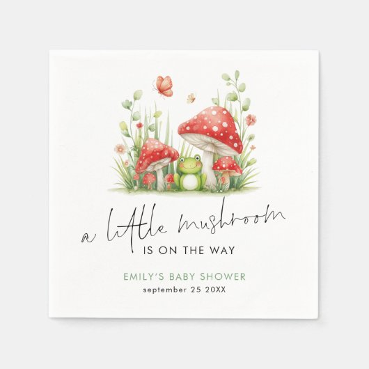 Little Mushroom staat op Way Frog Name Baby shower Servet (Voorkant)