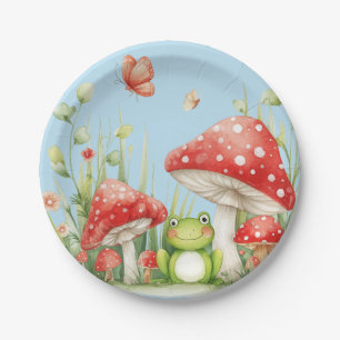 Little Mushroom Toadstool Frog Blue Baby shower Papieren Bordje