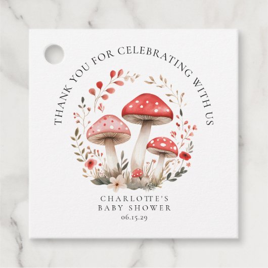 Little Mushroom Wildflowers Baby shower Favoriet T Bedankjes Labels (Voorkant)