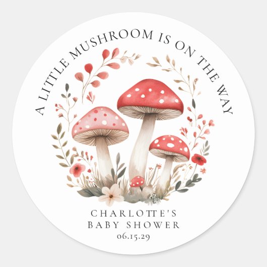 Little Mushroom Wildflowers Baby shower Rond Ronde Sticker (Voorkant)