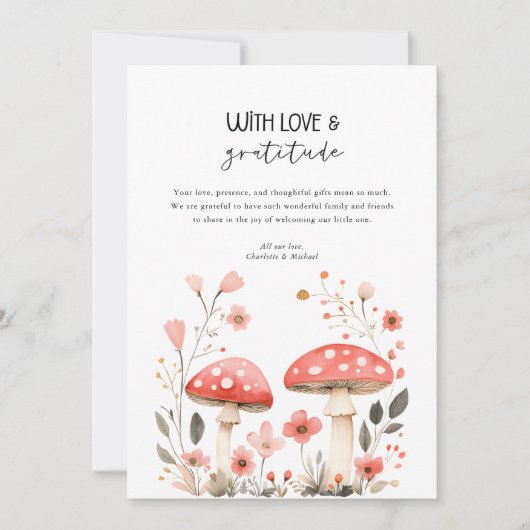 Little Mushrooms Wildflower Baby shower Dank u Kaart (Voorkant)