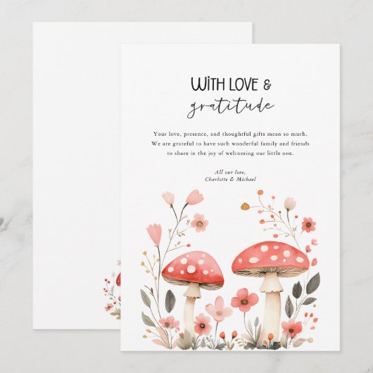 Little Mushrooms Wildflower Baby shower Dank u Kaart (Voorkant / Achterkant)