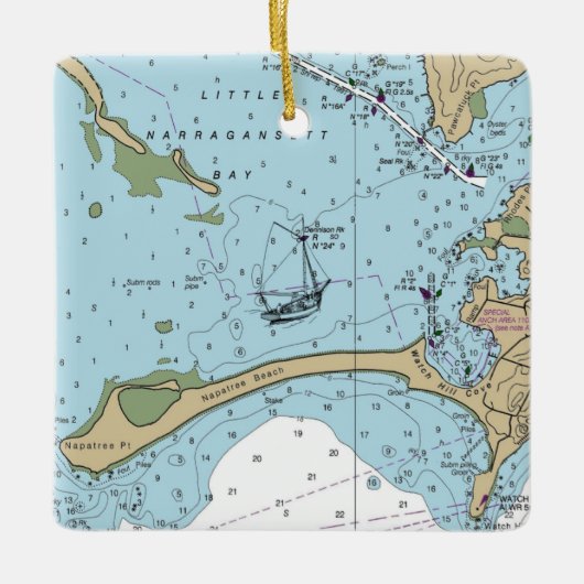 Little Narragansett Bay Chart Keramisch Ornament (Voorkant)