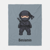 Little Ninja Custom Name Grey Fleece Deken (Voorkant)