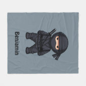Little Ninja Custom Name Grey Fleece Deken (Voorkant (Horizontaal))