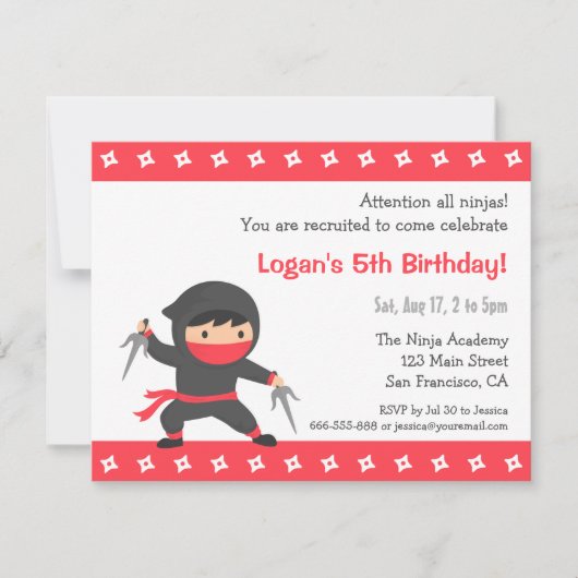 Little Ninja Kids Birthday Party Kaart (Voorkant)