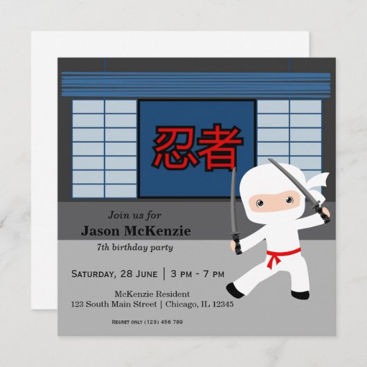 Little ninja-verjaardagsthema kaart (Voorkant / Achterkant)