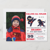 Little Ninja Warrior Kinder Photo Birthday Party Kaart (Voorkant)