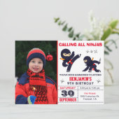 Little Ninja Warrior Kinder Photo Birthday Party Kaart (Staand voorkant)