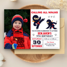 Little Ninja Warrior Kinder Photo Birthday Party Kaart