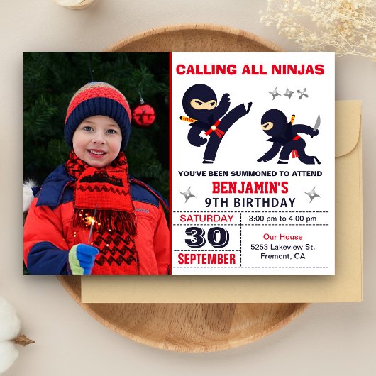Little Ninja Warrior Kinder Photo Birthday Party Kaart