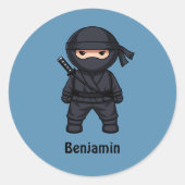 Little Ninja Warrior on Blue Ronde Sticker (Voorkant)