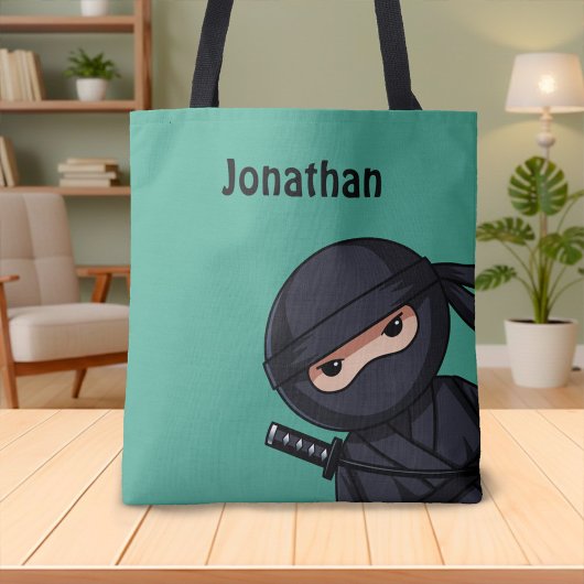 Little Ninja Warrior on Green Tote Bag