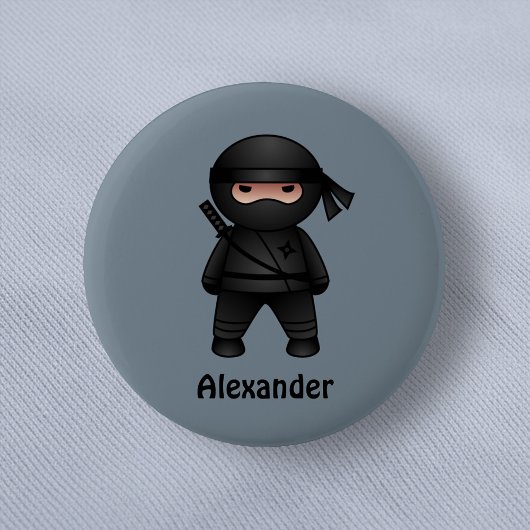 Little Ninja Warrior on Grey Ronde Button 5,7 Cm