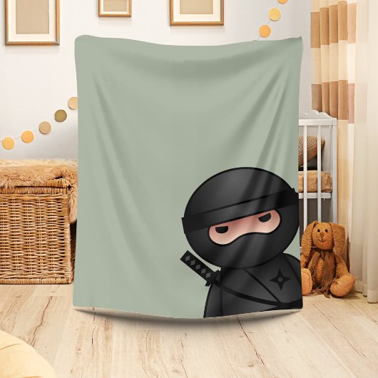 Little Ninja Warrior on Sage Green Fleece Deken