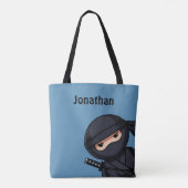 Little Ninja Warrior op Blue Tote Bag (Achterkant)