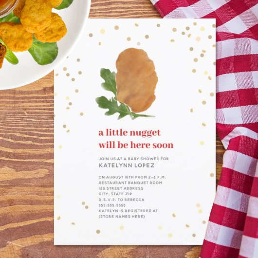 Little Nugget Red Neutral Chicken Baby shower Invi Kaart