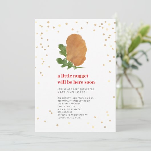 Little Nugget Red Neutral Chicken Baby shower Invi Kaart (Staand voorkant)