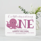 Little Octopus Turing One Animal First Birthday Kaart (Staand voorkant)