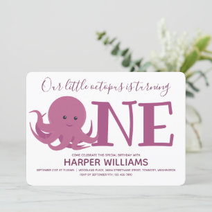 Little Octopus Turing One Animal First Birthday Kaart