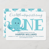 Little Octopus Turing One Animal First Birthday Kaart (Voorkant / Achterkant)