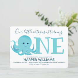 Little Octopus Turing One Animal First Birthday Kaart
