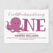 Little Octopus Turing One Animal First Birthday Uitnodiging Briefkaart (Voorkant)