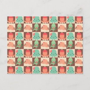 Little Octopuses Checkered Pattern Briefkaart