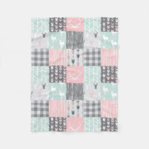 Little One Patchwork Deer - roze, munt en grijs