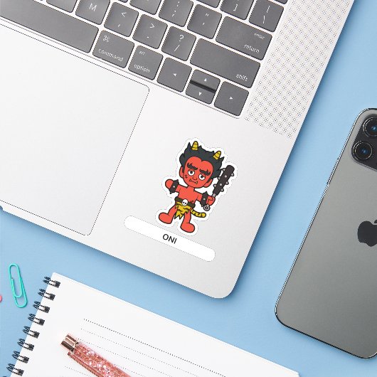 Little Oni- Japans Folklore Sticker (Laptop met iPhone)