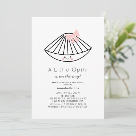 Little Opihi Pink Ribbon Girl Baby shower Kaart (Staand voorkant)