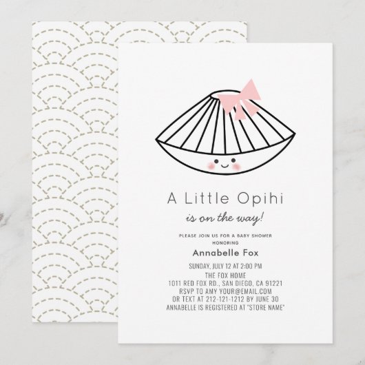 Little Opihi Pink Ribbon Girl Baby shower Kaart (Voorkant / Achterkant)