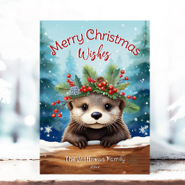 Little Otter Peking Holly & Pine Merry Christmas b Feestdagenkaart