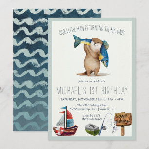 Little Otter Vist 1st Birthday Invitation Kaart