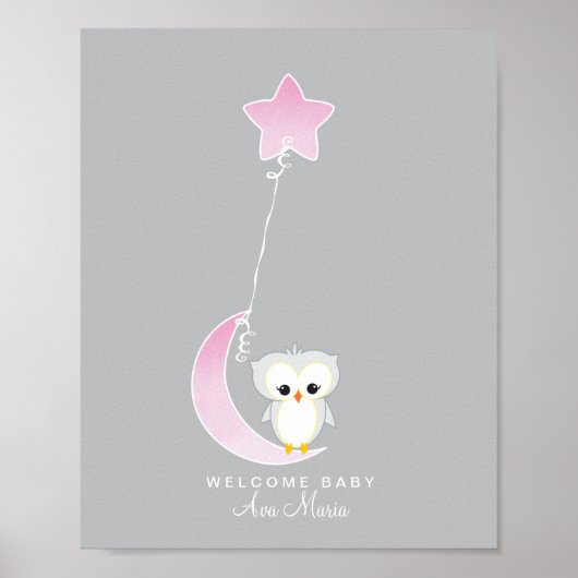 Little Owl | Afdrukken gastboek Baby shower Poster (Voorkant)