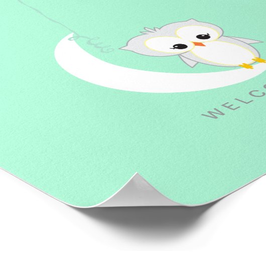 Little Owl | Afdrukken gastboek Baby shower Poster (Hoek)